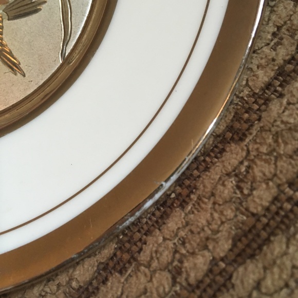 Vintage Chokin Etched copper Gilded Hummingbird Dish 6” - Picture 9 of 15